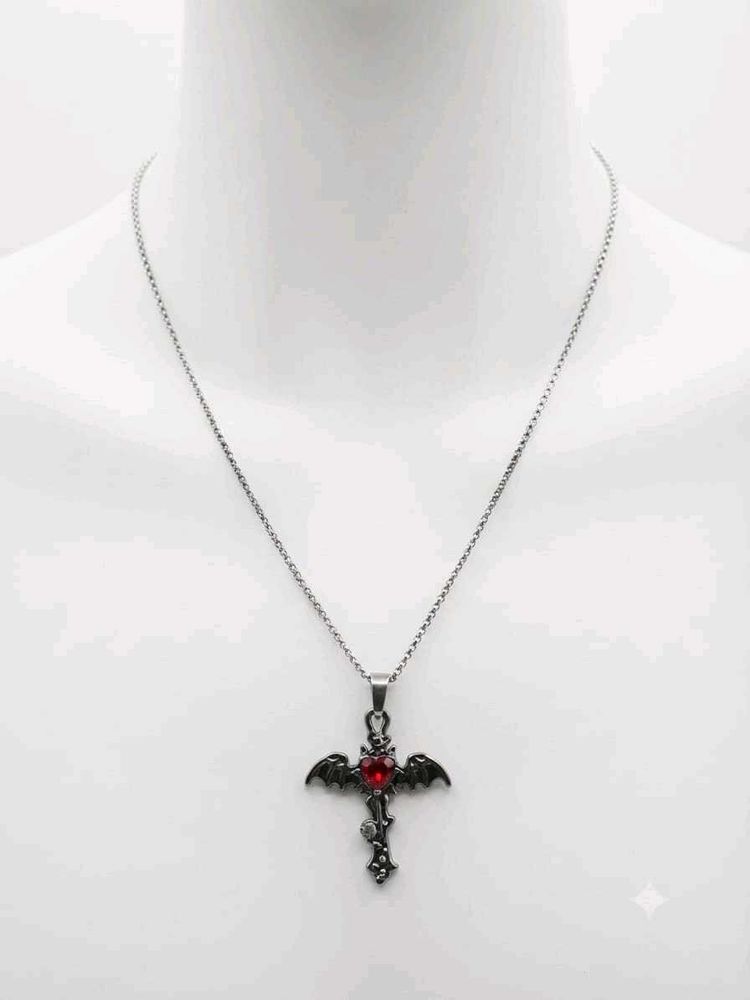 Gothic Bat Cross Necklace