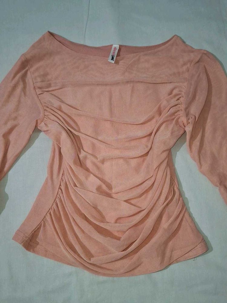 Sheer Ruched Long Sleeve Top