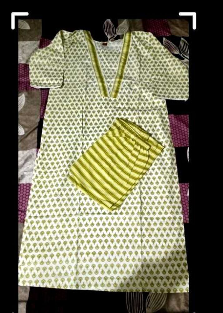 new pure cotton Green Printed Kurta Set
