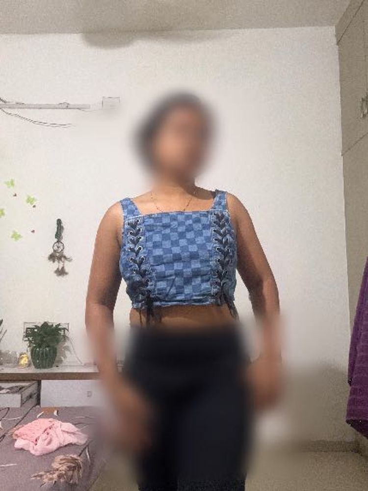 Chic Blue Checkered Crop Top