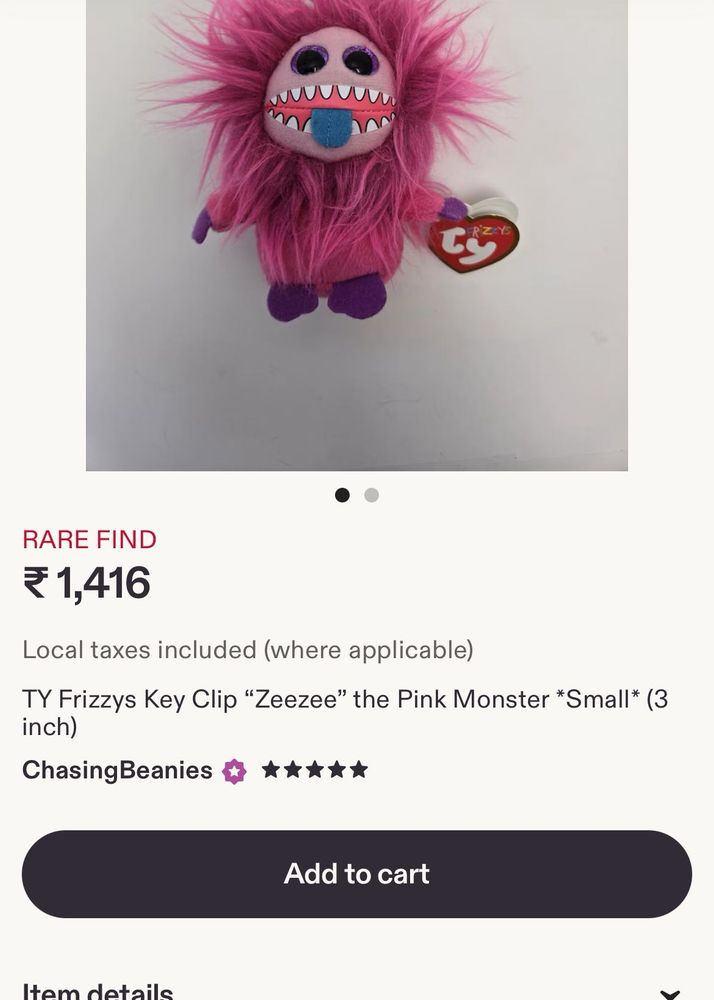 TY rare find Zeezee “the pink monster “