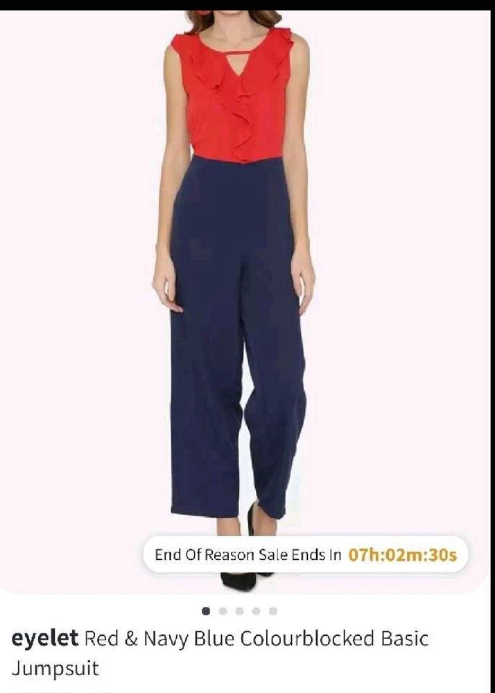 Chic Red &amp; Navy Colorblocked Jumpsuit