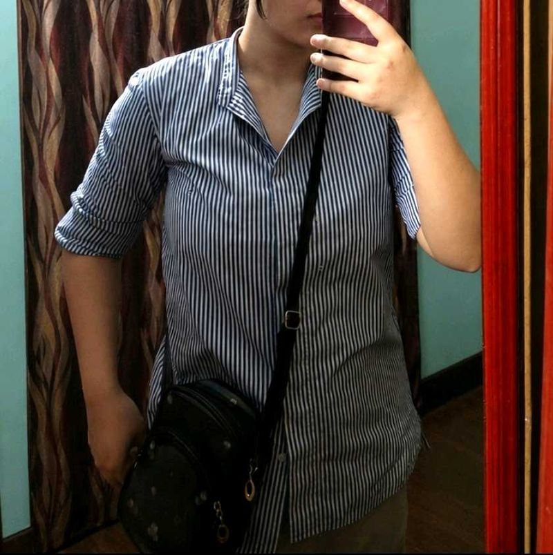 Blue and White Striped Button-Up Shirt