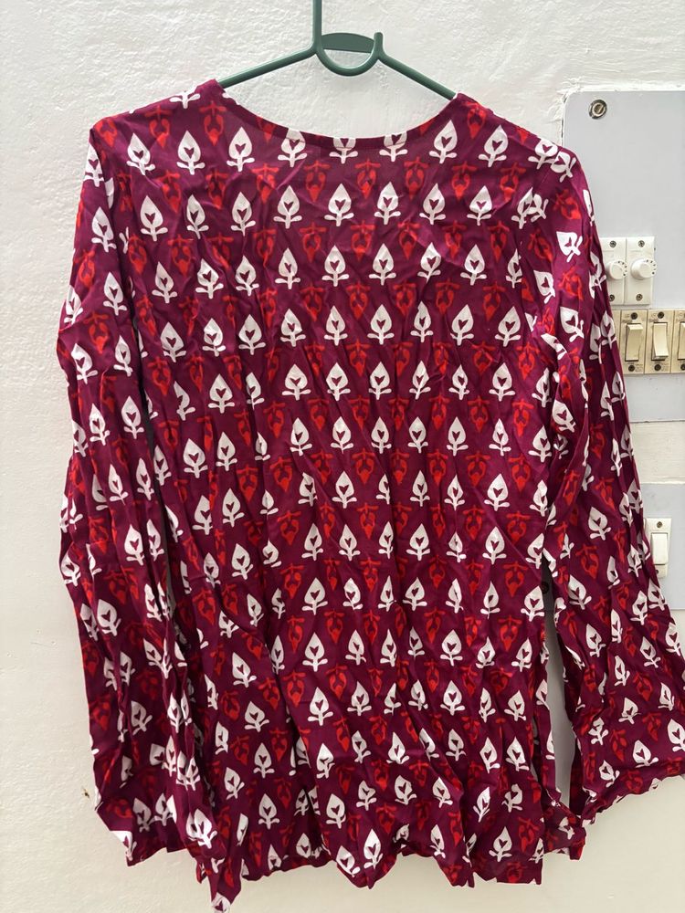 Maroon Printed Kurta Top
