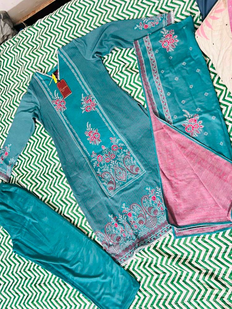 fix price Teal Embroidered Kurta Set with Dupatta