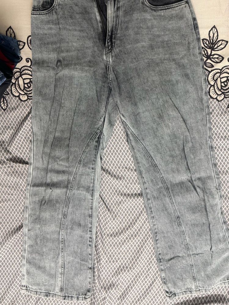 Gray Cropped Denim Jeans