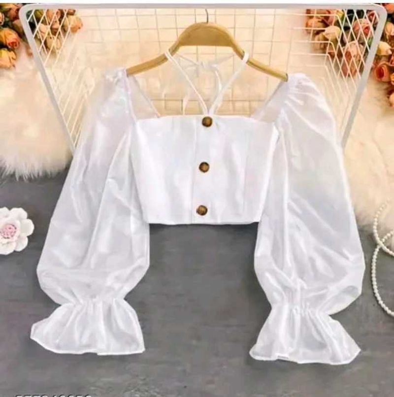 Puff Sleeve Crop Top ,☺️🤍