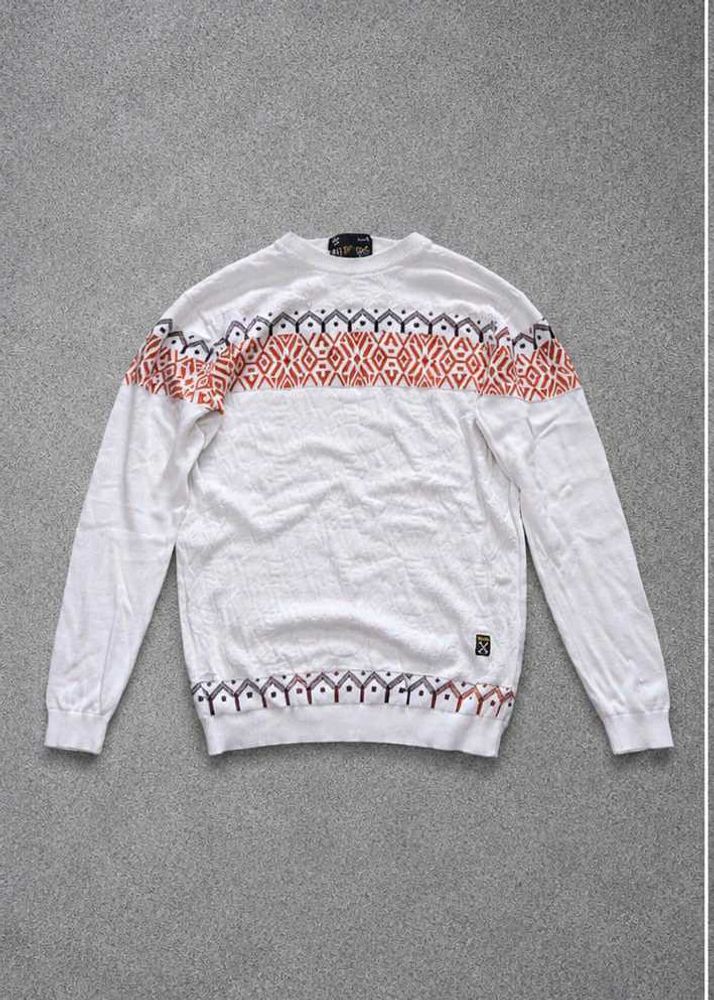 Men's White Geometric Pattern Sweater