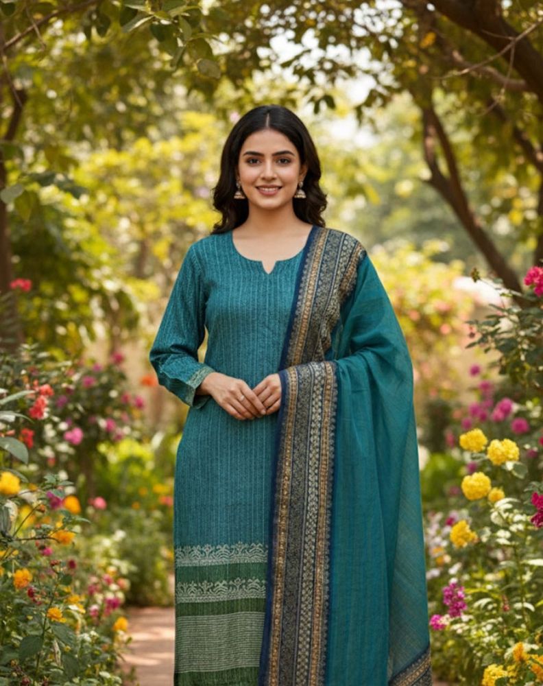 Chanderi Silk Kurta with Zari Work Dupatta &amp;salwar
