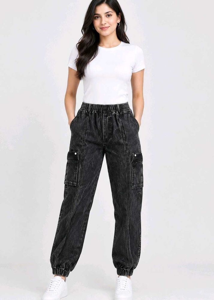 Washed Black Cargo Jogger Pants
