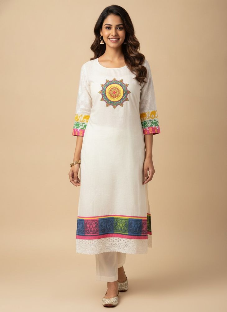 Elegant Off-White Printed Kurta