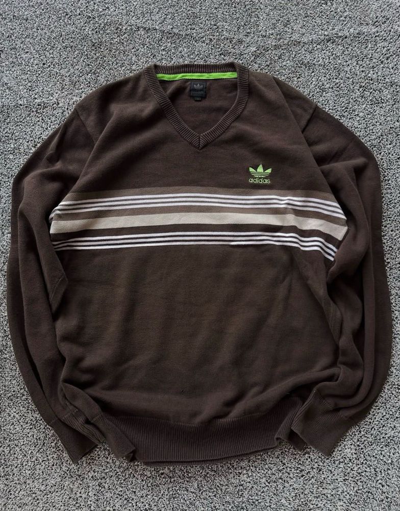 Adidas V-Neck Striped Sweater
