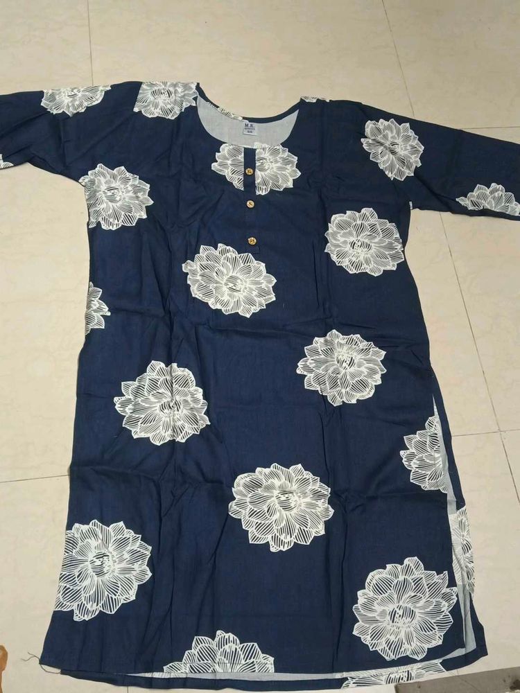 Stylish Navy Blue Floral Print Kurta