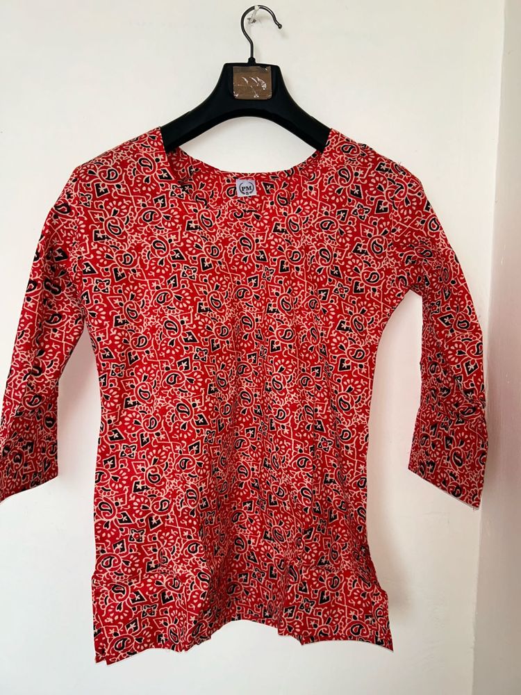 Vibrant Red Printed Corset Kurta