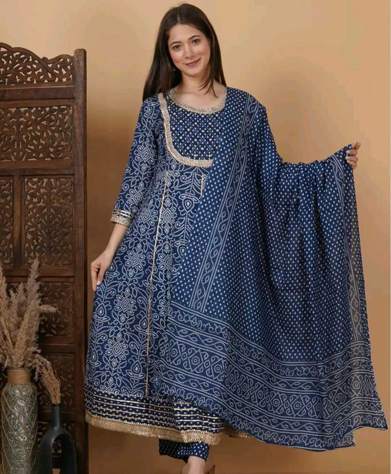 MEERA FAB ~ Pure cotton Anarkali Navy Blue 💙🎀