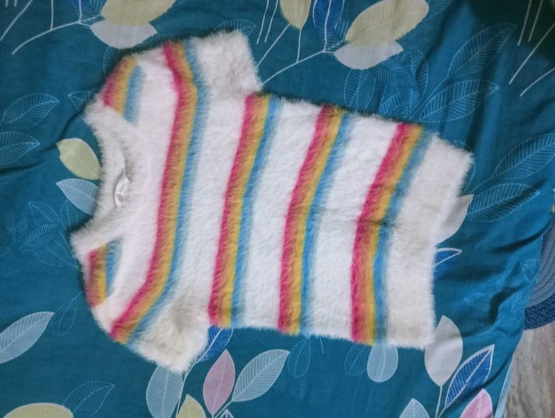 Fuzzy Striped Cropped Top