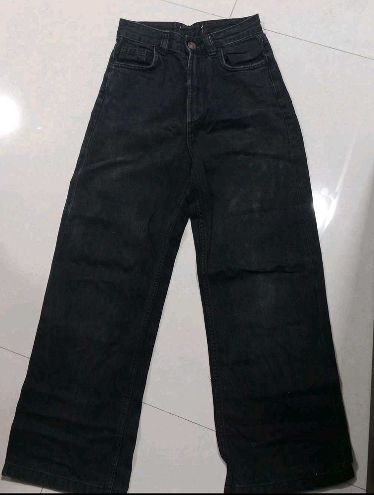 Black Wide Leg Denim Jeans