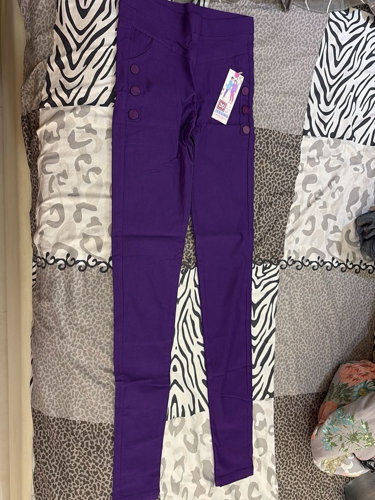 Stylish Purple Buttoned Skinny Pants