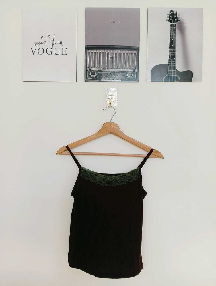 Chic Brown Lace Trim Cami Top