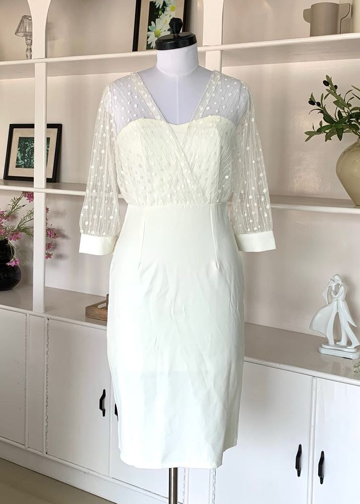 Elegant White Polka Dot Dress