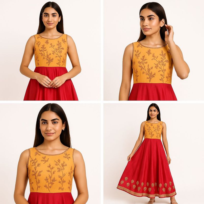 Red &amp; Yellow Embroidered Maxi Dress