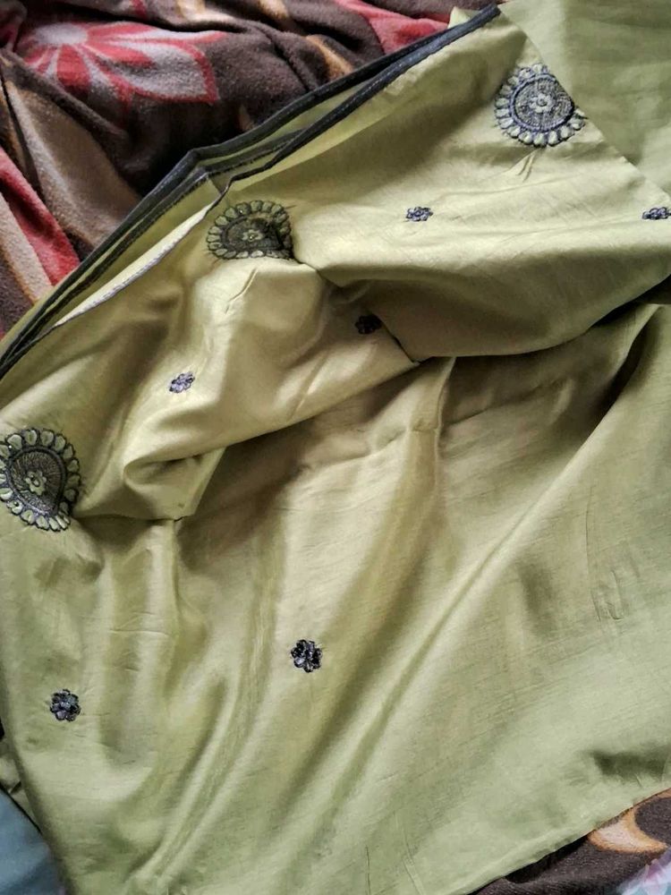 Elegant Olive Green Embroidered Saree