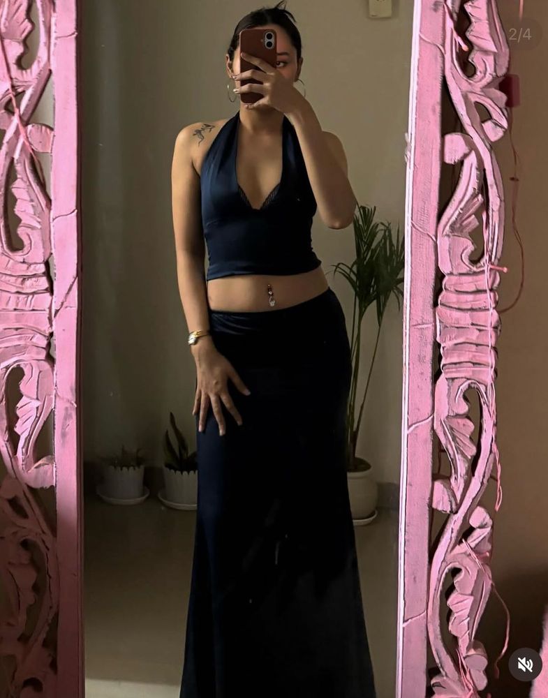 Navy Blue Halter Neck Maxi Dress