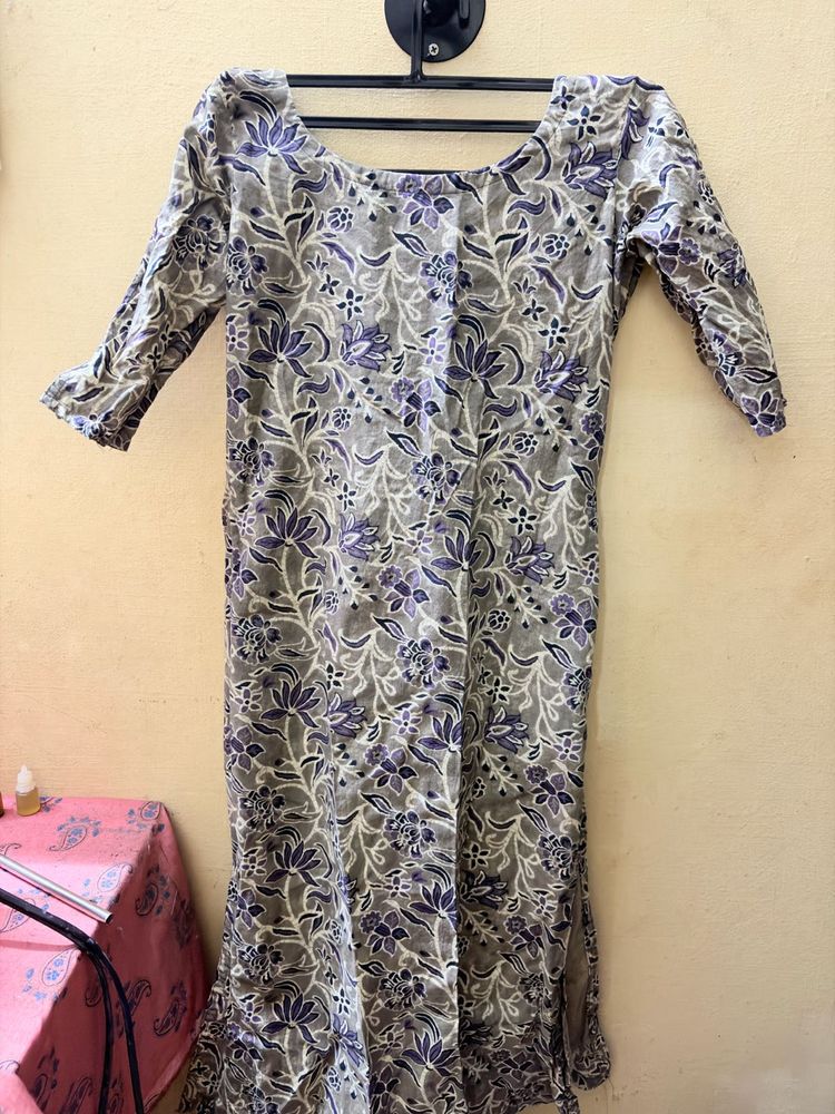 Grey Floral Print Kurta