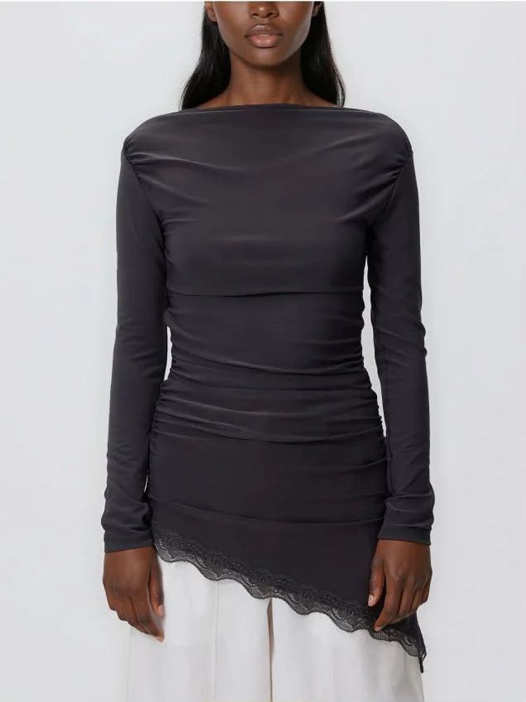 Zara Chic Asymmetrical Lace Trim Top