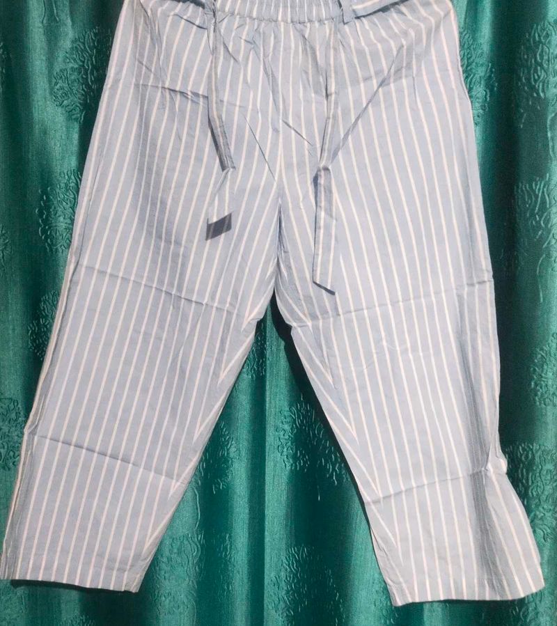 Striped Capri Pants with Tie Belt