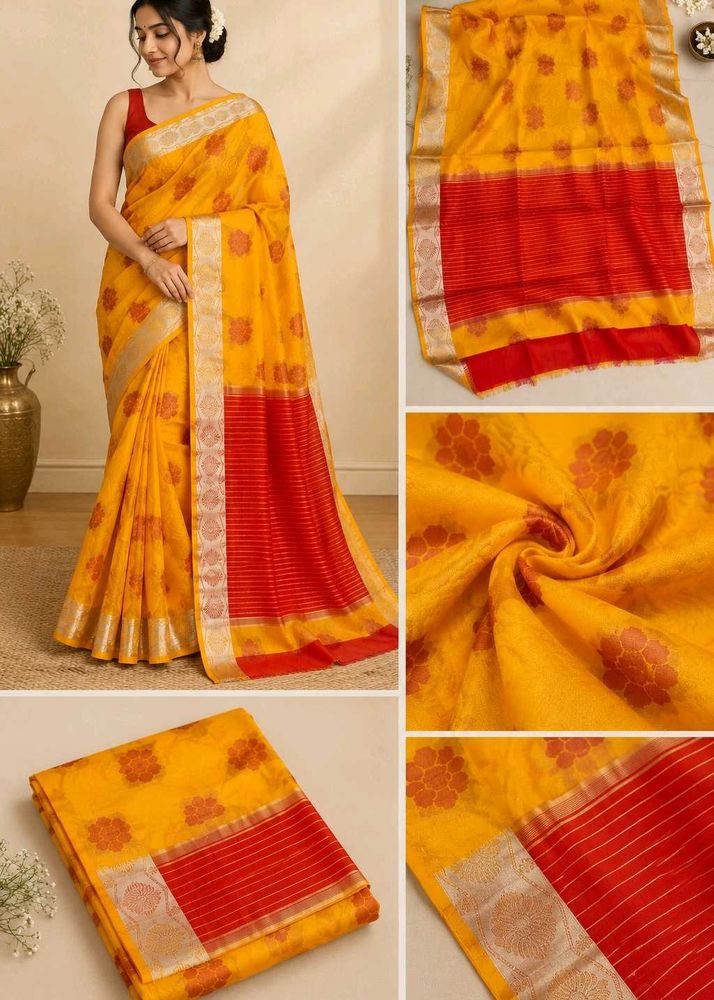 Vibrant Yellow Saree with Red Pallu / Drape