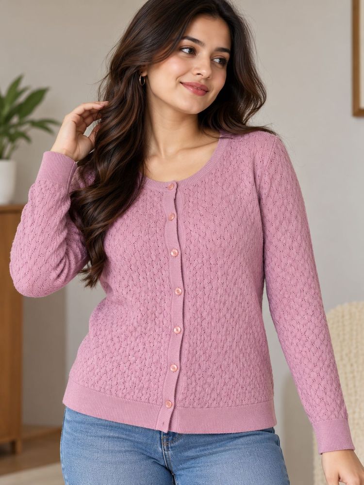 Women's Purple Cable Knit Cardigan