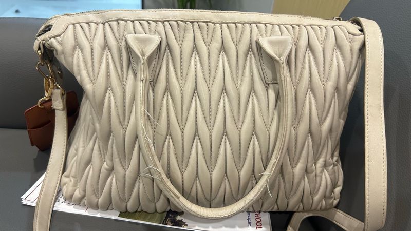 Cream Quilted Leather Handbag
