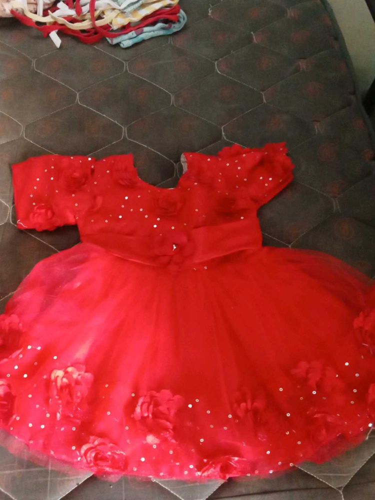 Red Sparkly Flower Girl Dress