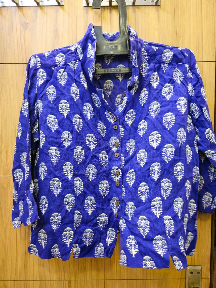 Vibrant Blue Block Print top