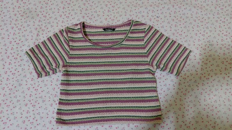 Striped Knit Cropped Top
