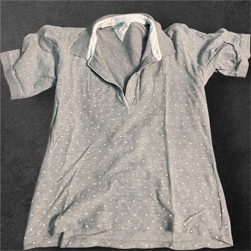 Gray Polka Dot Polo Shirt