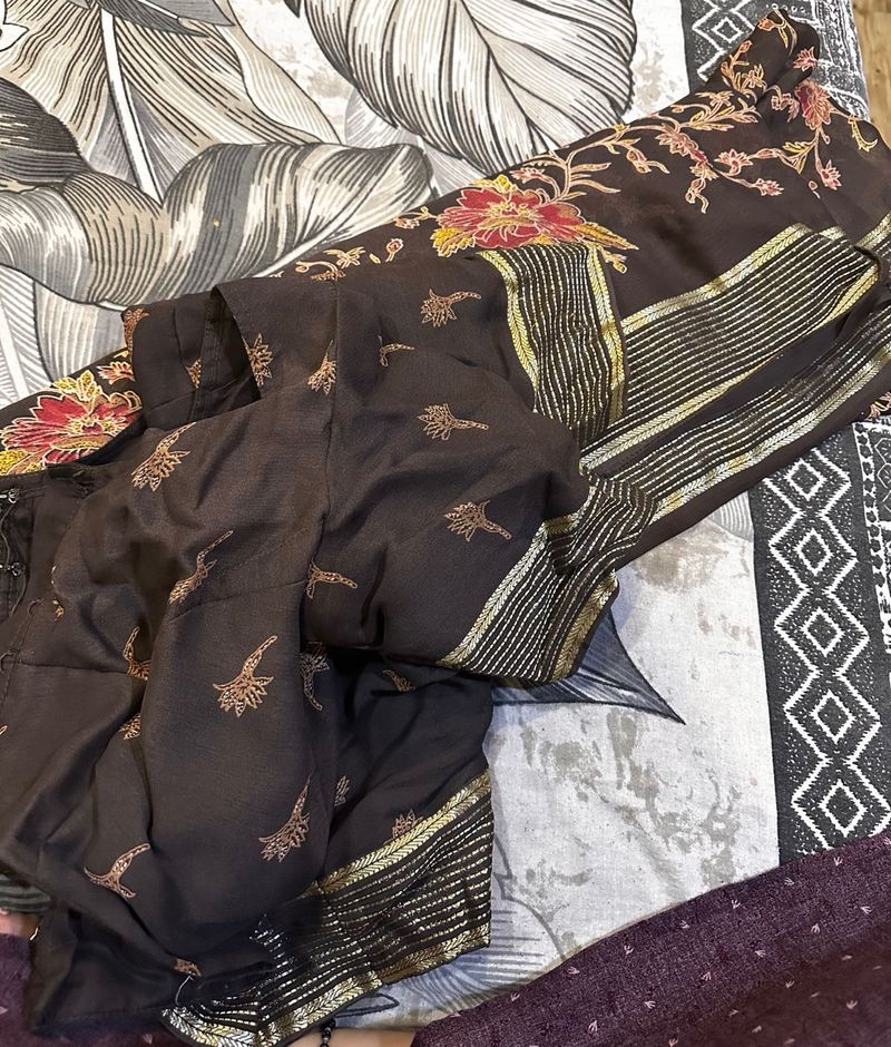 Brown saree with blouse