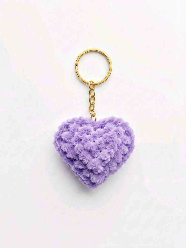 Aesthetic Handmade Purple Fuzzy Heart Keychain - S