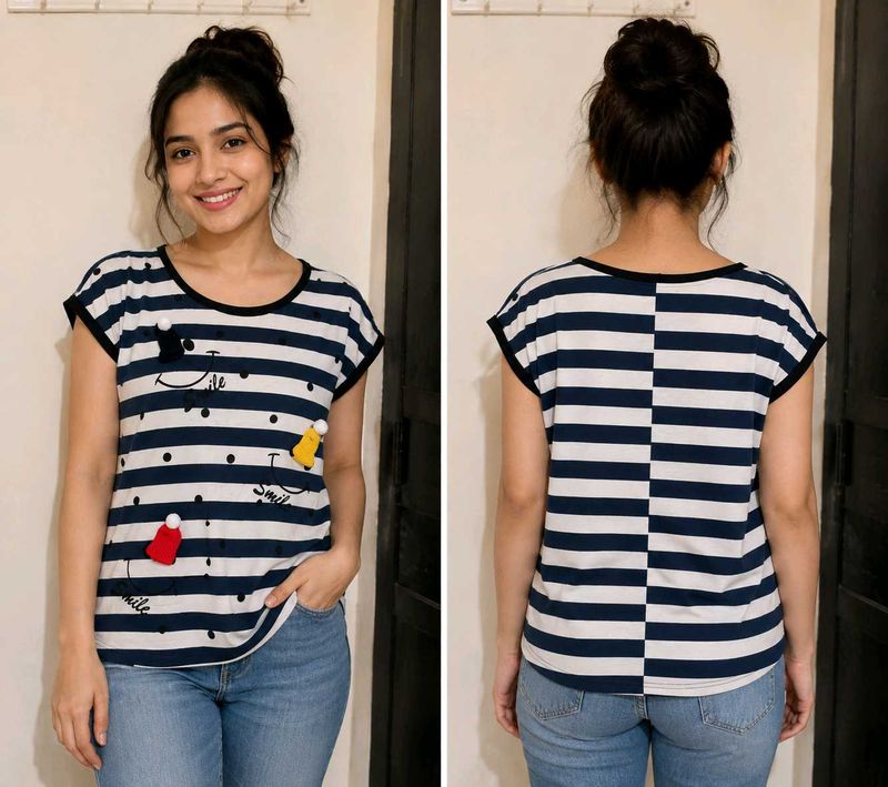 Cute Striped T-Shirt with Appliques