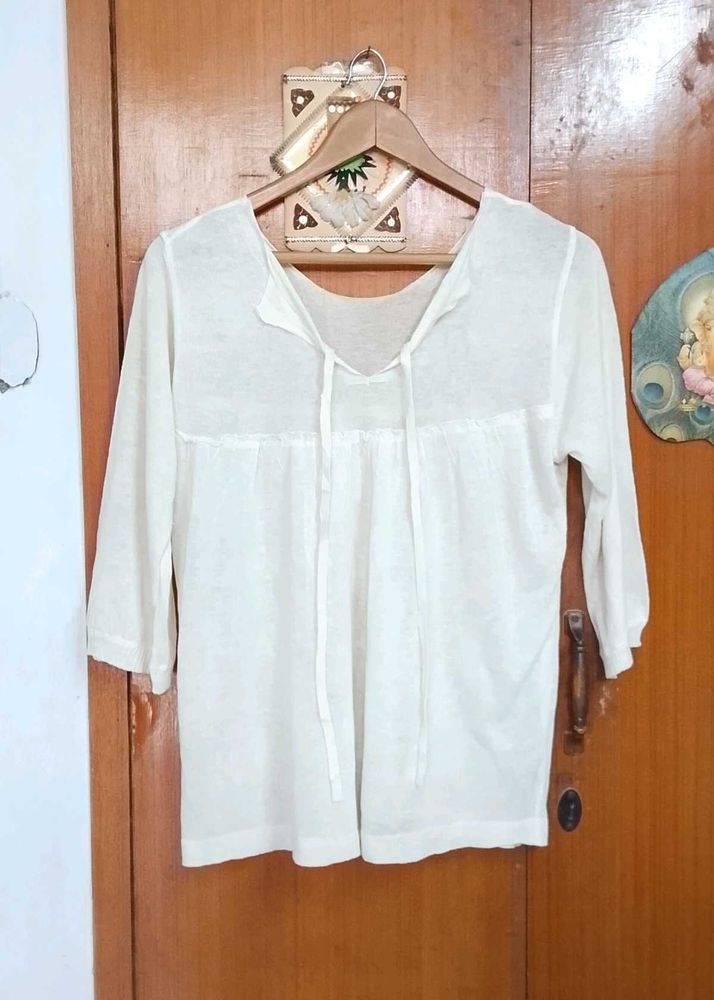 Cream Tie Neck sheer top