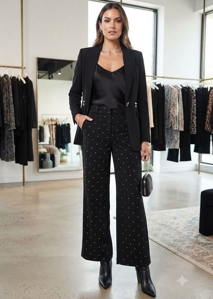 Length-41,,Chic Black Wide-Leg Pants