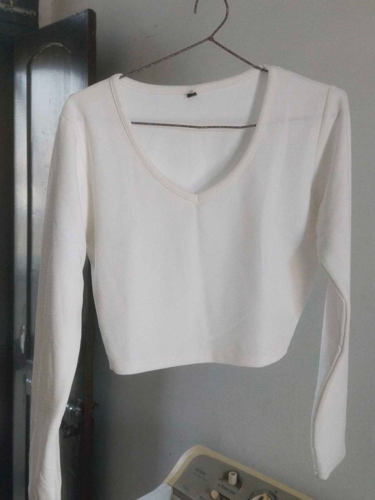 White Long Sleeve Crop Top