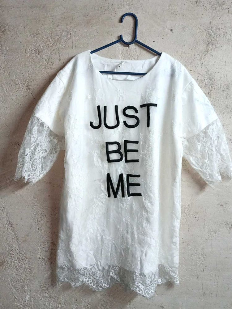 White Lace Sleeve "Just Be Me" Top