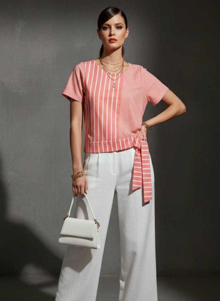 Elegant 💕🪩Ajio Striped Tie-Waste Top
