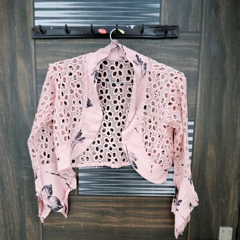 Pink Floral Lace Shrug