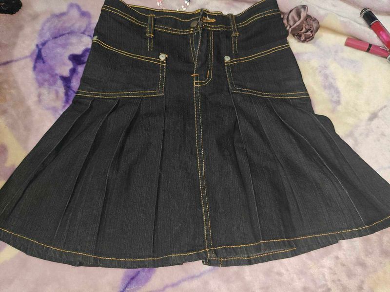 high waisted Denim Mini Pleated Skirt