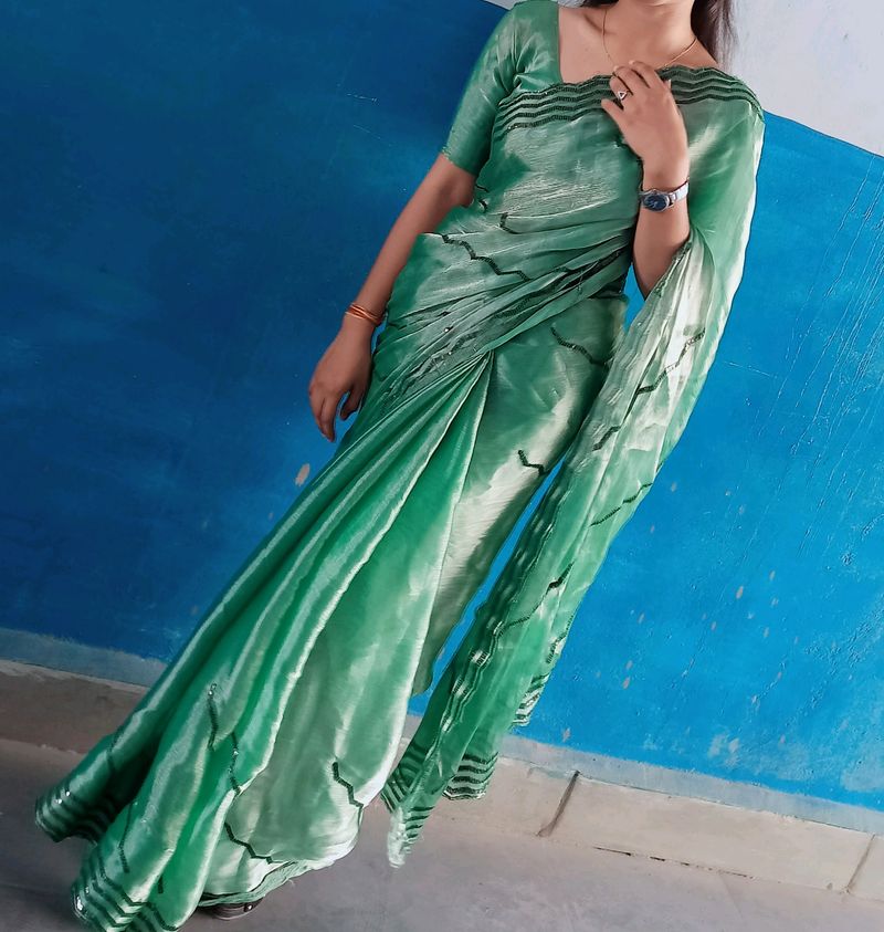 Elegant Emerald Green Saree