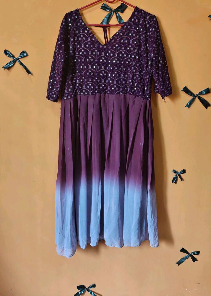 Elegant Ombre Sequined Ethnic Gown