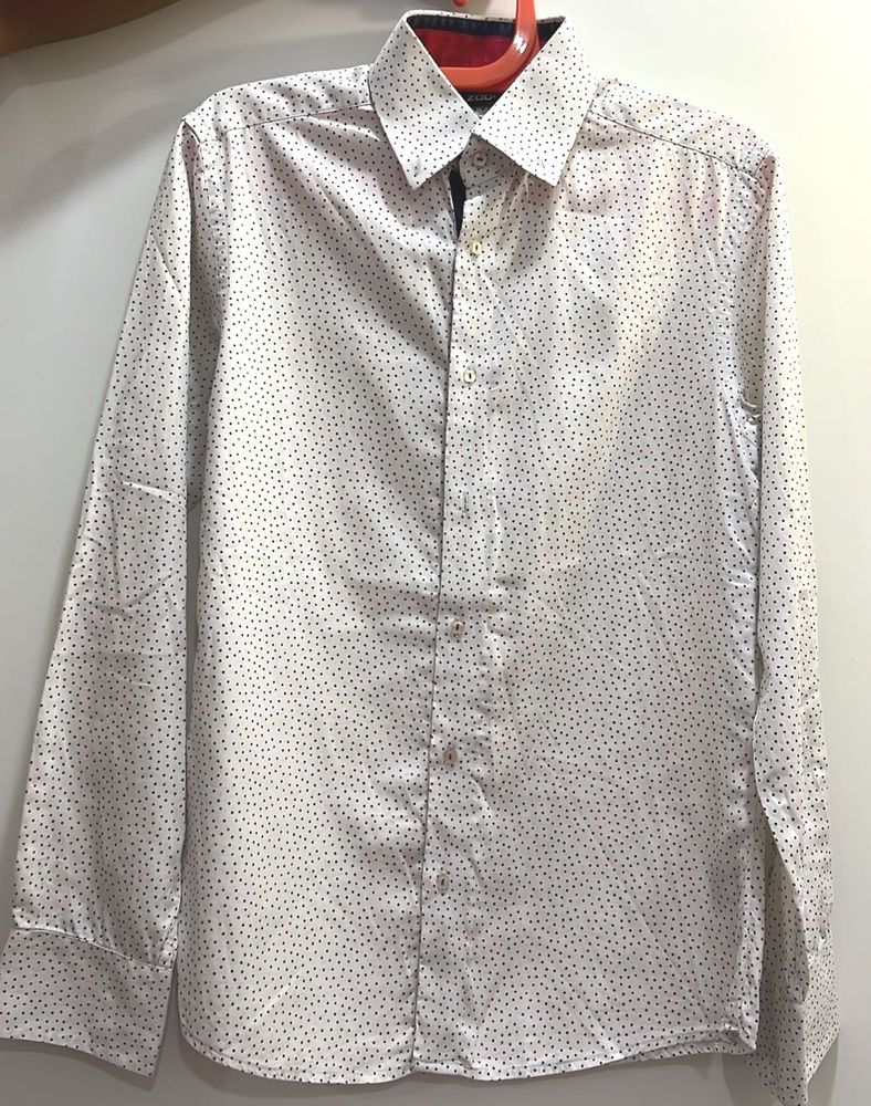 White Patterned Long Sleeve Shirt